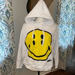 Zara Smiley Collection Hoodie Womens Medium Big Graphic Print 4 Eyes Sweater